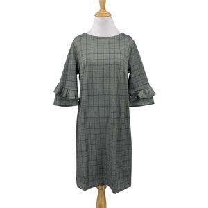 Banana Republic Dress Womens 6 Black White Houndstooth Window Pane Ruffle Sleeve